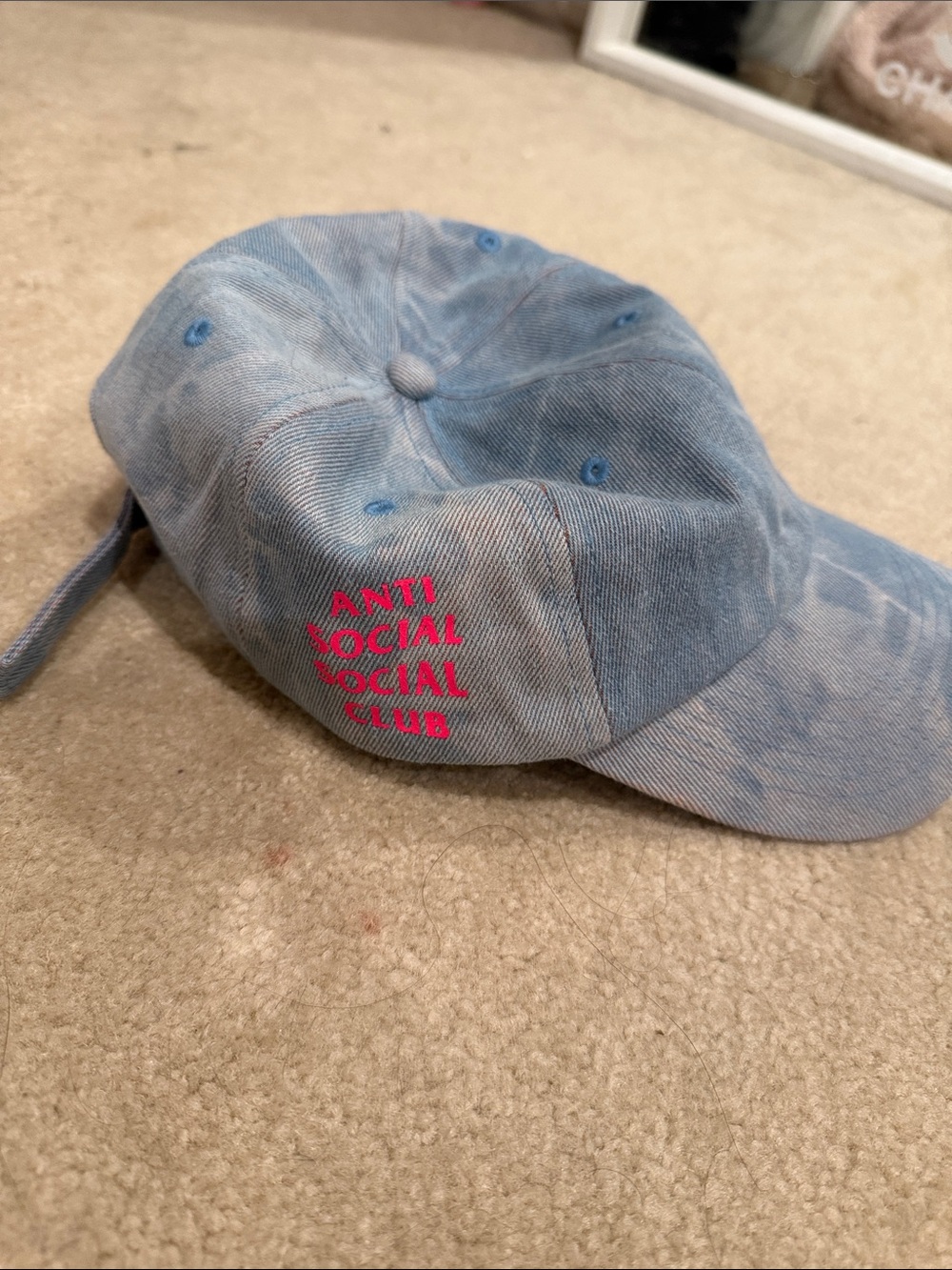 Anti Social Social Club light blue tie-dye cap with hot pink logo